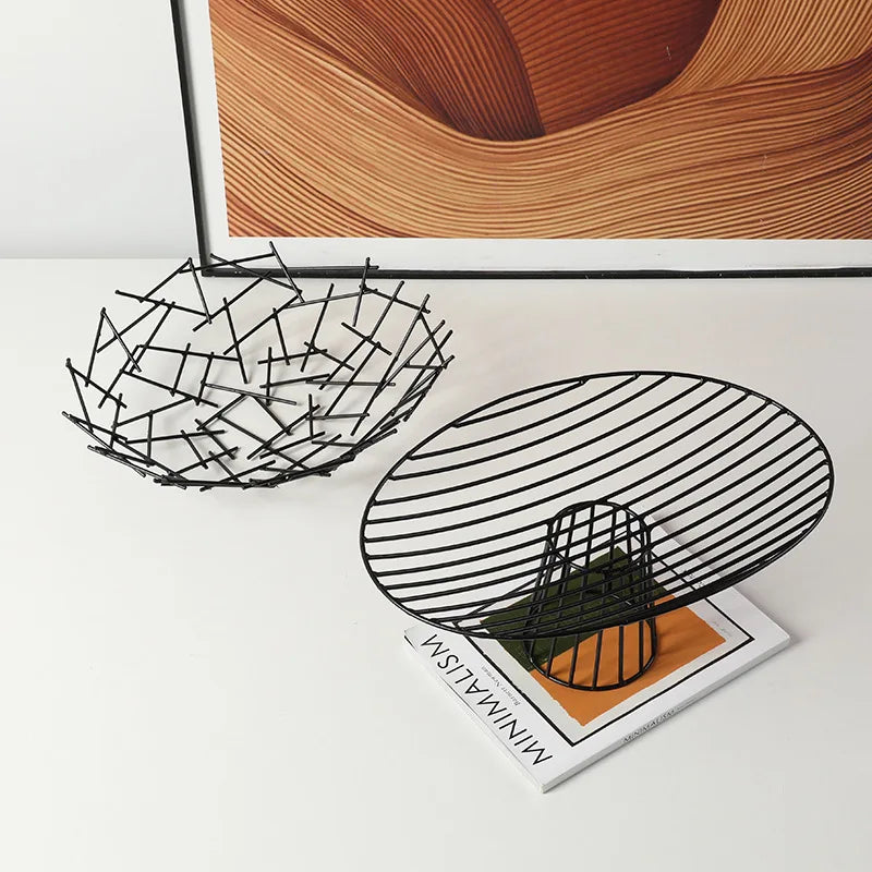 Geometric Line Metal Fruit Tray Afralia™ Hollow High-legged Storage Bowl Home Decor Tray