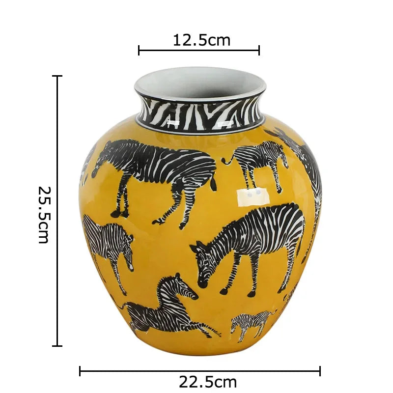 Afralia Zebra Yellow Vase with Artificial Flowers for Desk Decoration
