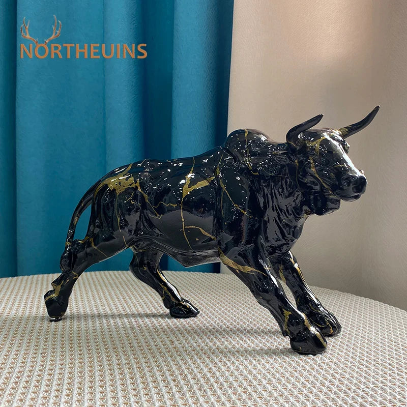 Afralia™ Bull Statue Feng Shui Luxury Resin Sculpture Home Decor Miniature Art Objects