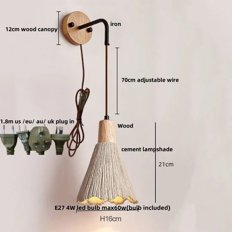 Afralia™ Modern Nordic Cement Wall Lamp Sconce with Pull Chain Switch