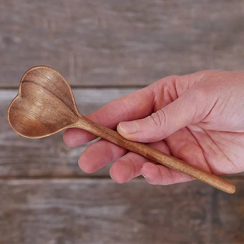 Afralia™ Wooden Heart Spoon Kitchen Dessert Coffee Stirring Tool