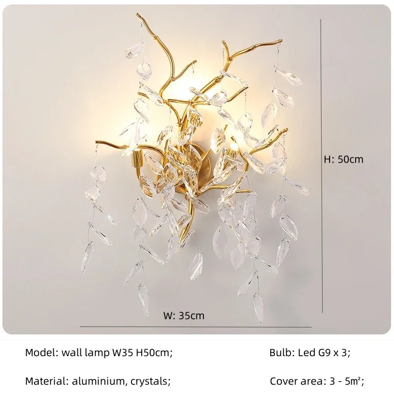 Afralia™ Crystal LED Pendant Lights Gold Dining Room Branch Chandelier
