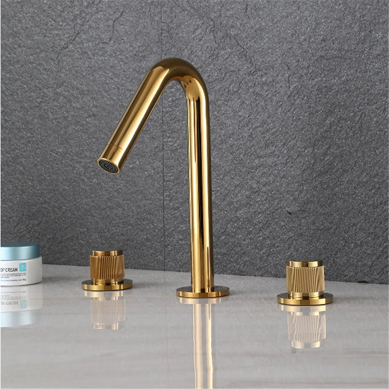 Afralia™ Gold Basin Faucet: Black Brass Widespread Bathroom Tap with Chrome Finish