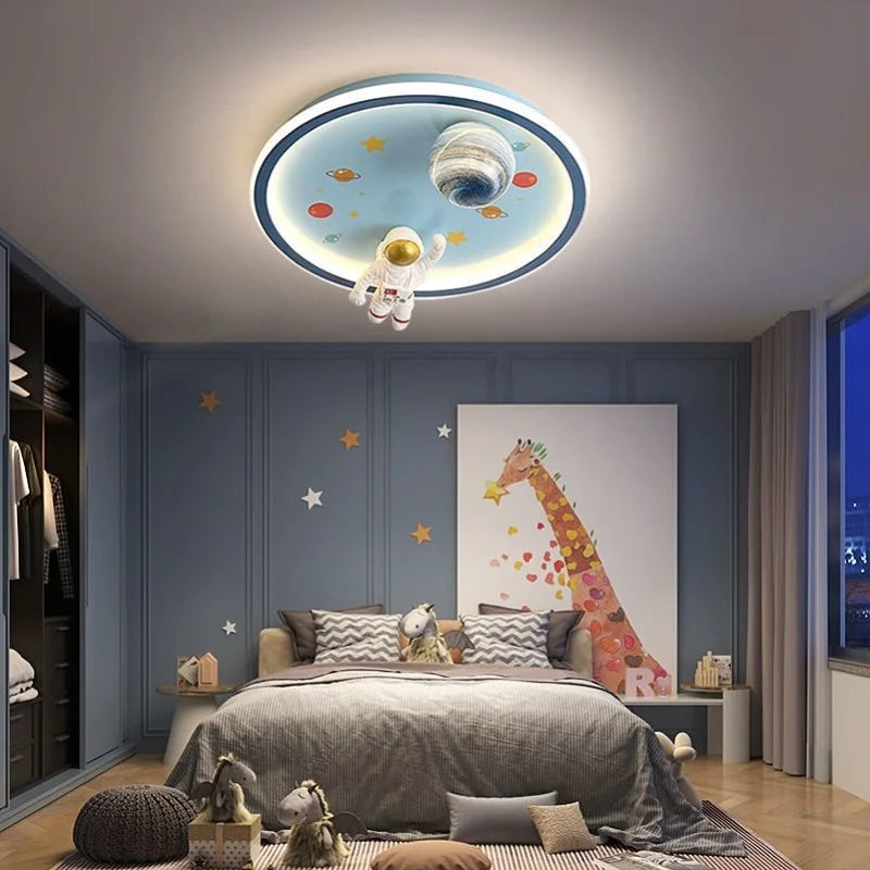 Afralia™ Blue Space LED Cartoon Chandelier for Kids Room Ceiling Lights disco