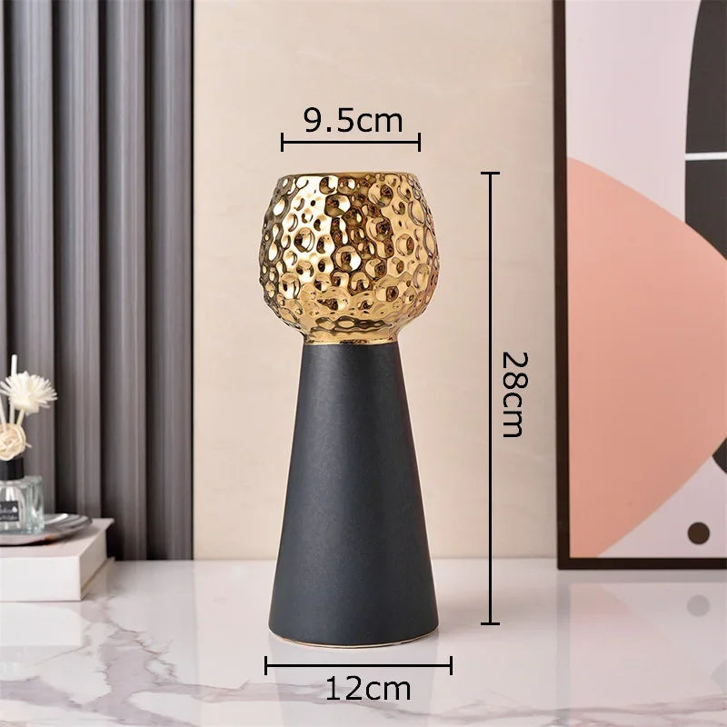 Afralia™ Gold Hammer Pattern Ceramic Vase: Creative Plant Pot for Table Decoration and Floral Arrangement