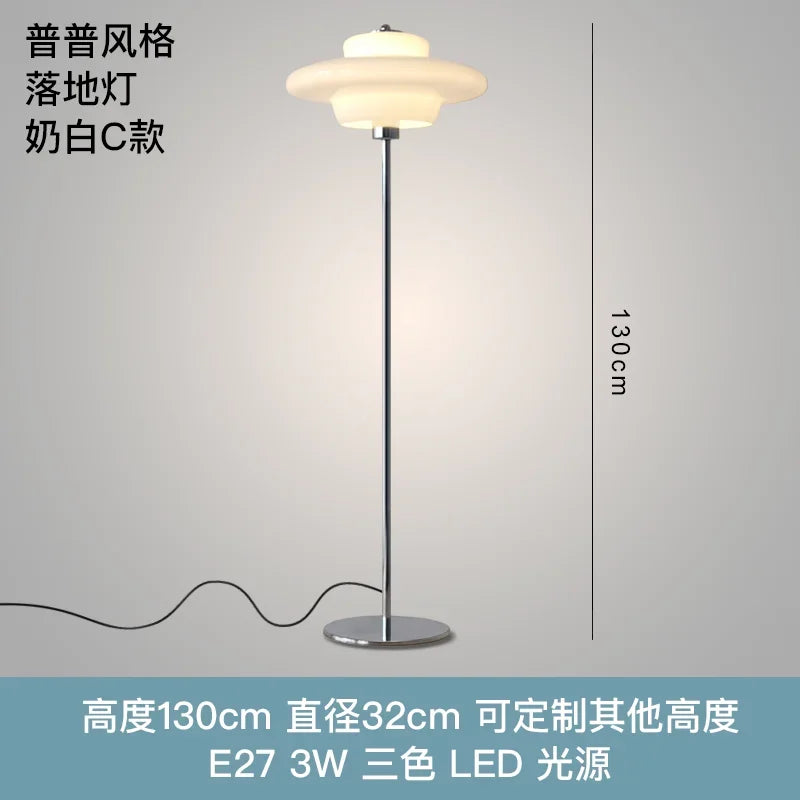Afralia™ Cream Glass Bauhaus Floor Lamp LED E27 Minimalist UFO Style