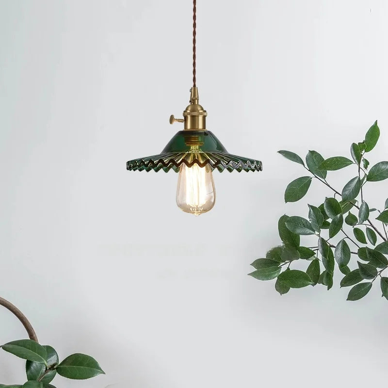 Afralia™ Green Glass LED Pendant Lights - Nordic Minimalist Style for Bedroom, Living Room