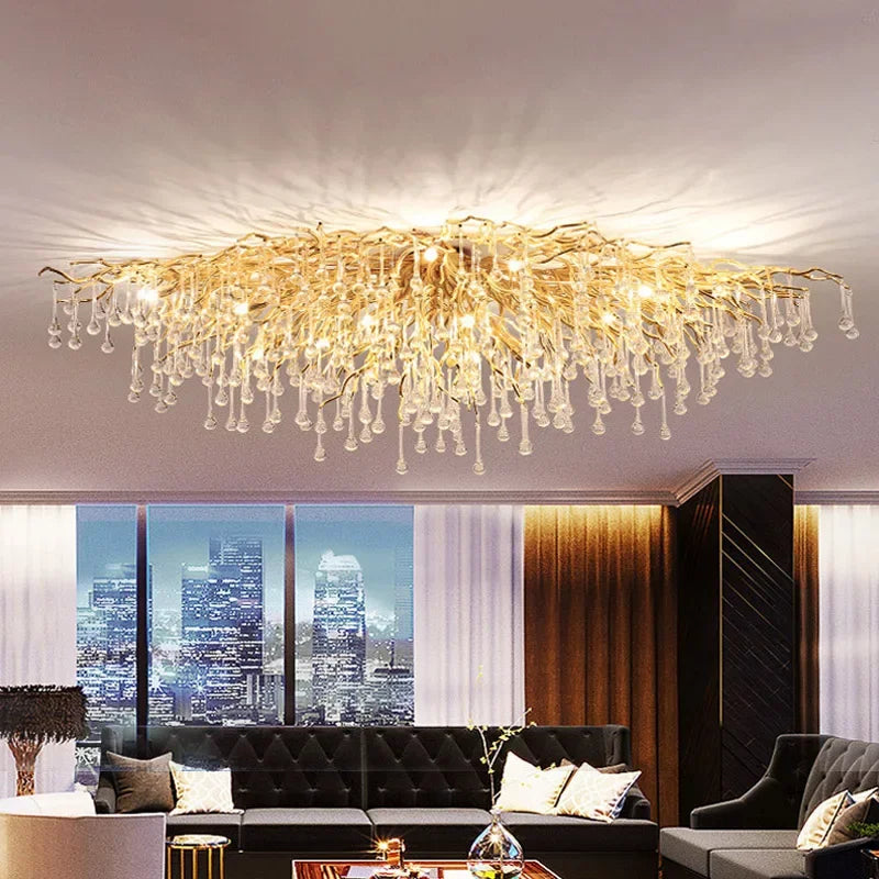 Afralia™ Golden Chandelier Modern Luxury LED Glossy Ceiling Lamp