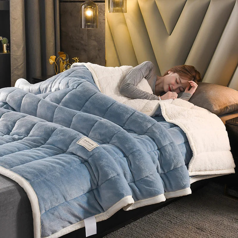 Afralia™ Cozy Coral Fleece 3-Layer Bed Blanket for Autumn & Winter Warmth