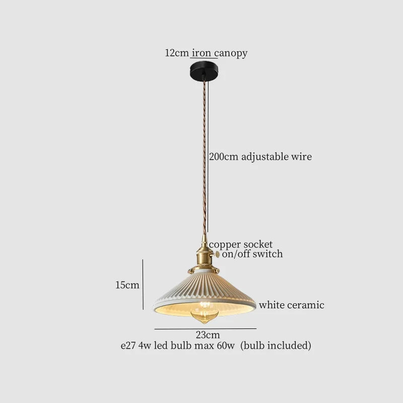 Afralia™ White Ceramic Brass LED Pendant Light - Vintage Japanese Hanglamp