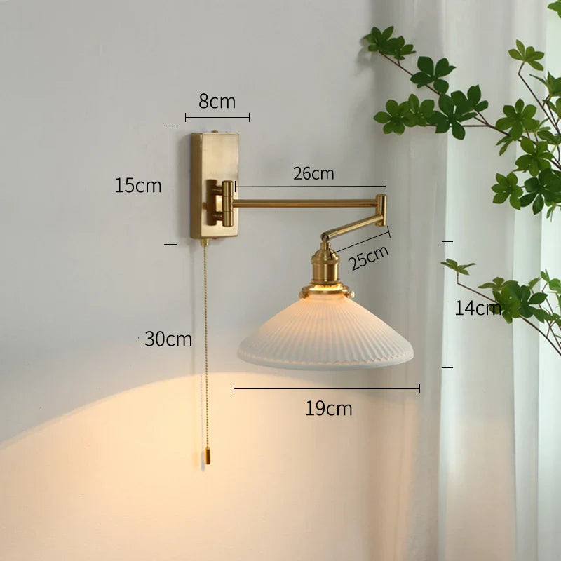 Afralia™ Ceramic Nordic LED Wall Sconce with Pull Chain Switch for Bedroom & Restaurant