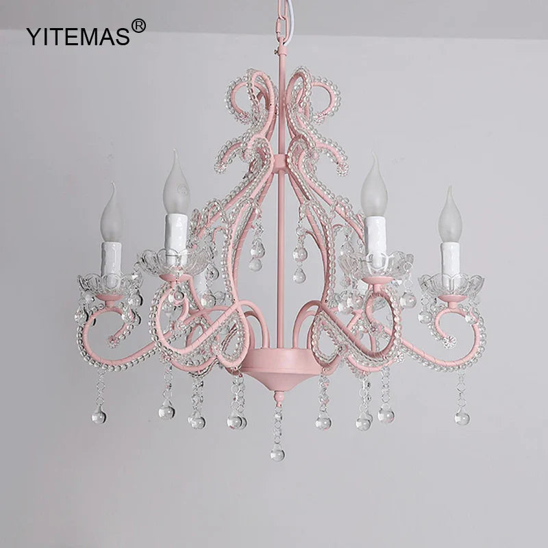 Afralia™ Pink Crystal Chandelier for Daughter's Room, Princess Style Hanging Lighting, Girls Bedroom Chandelier