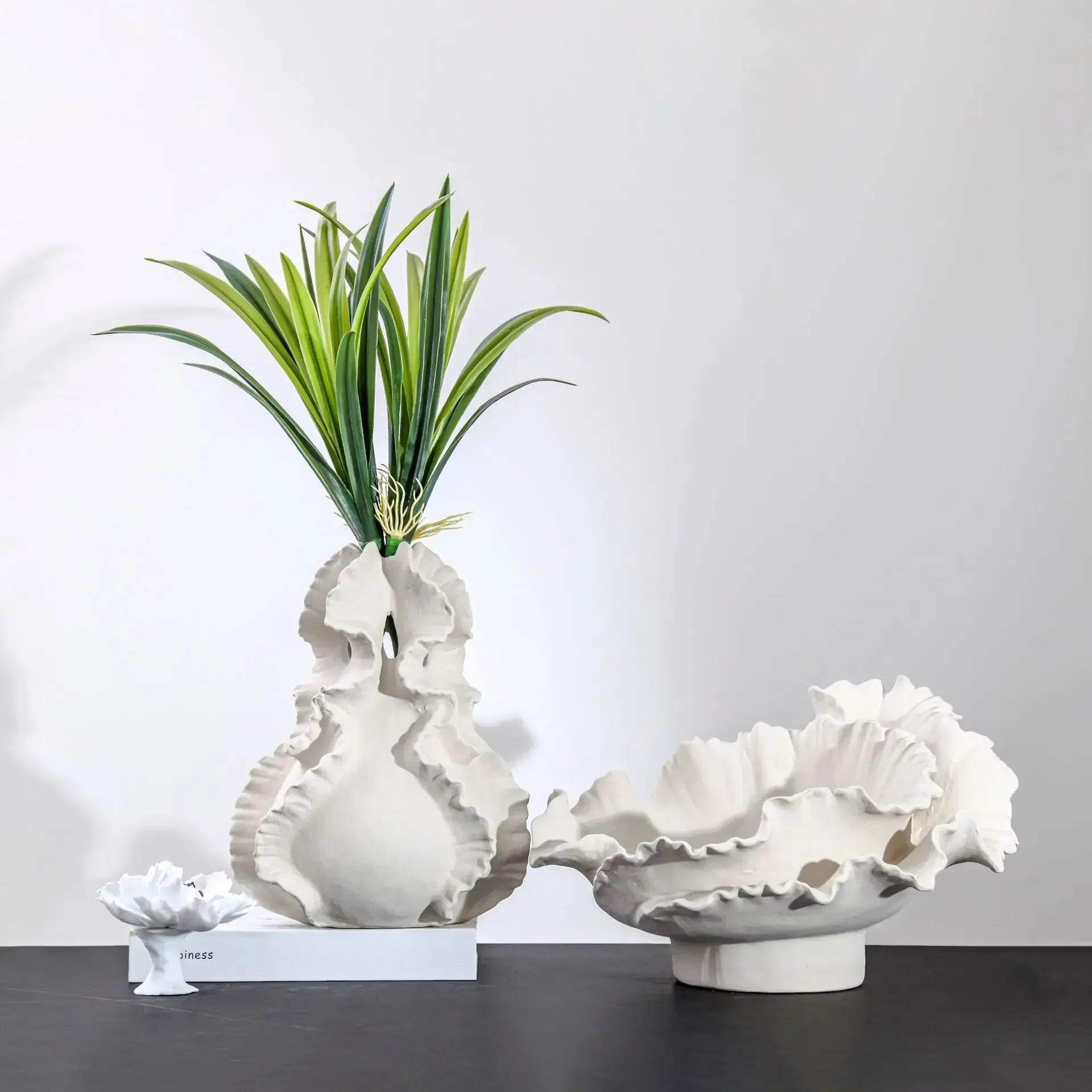 Afralia™ Ceramic Wavy Flower Vase - Home Decoration and Storage Organization