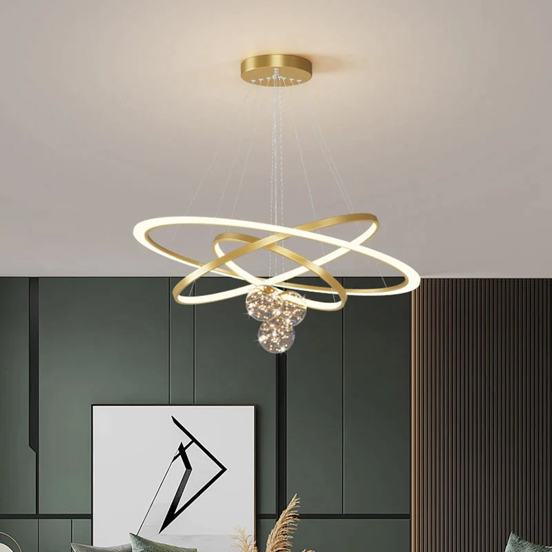 Afralia™ Modern Circle Chandelier with Gypsophila Surrounding Art for Living Room