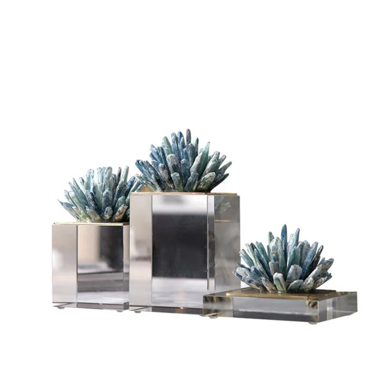 Afralia™ Crystal Flower Marble Base Sculpture: Modern Artwork for Living Room Decor