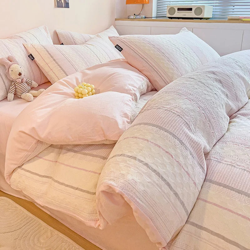 Afralia™ Cotton Jacquard Bedding Set - Single Double Queen King Size Bedclothes