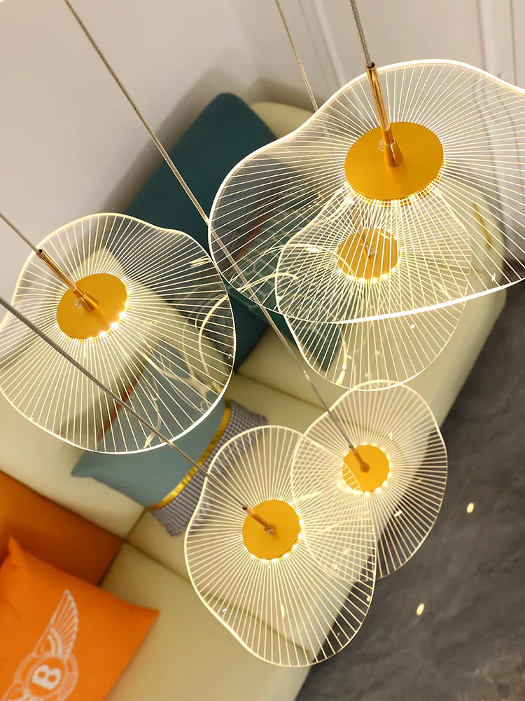 Afralia™ LED Lotus Leaf Staircase Chandelier: Modern Design for Hotel Lobby, Kitchen & Villa