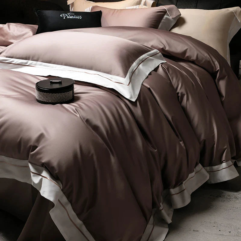 Afralia™ Luxury Embroidered Solid Cotton Comforter Cover Set with Sheets & Pillowcases