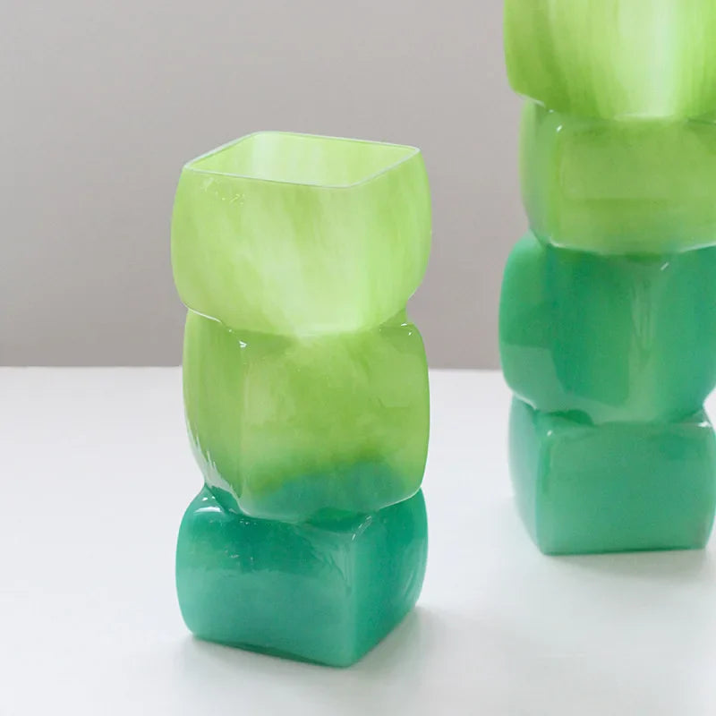 Afralia™ Square Geometric Glass Vase Gradient Color Flower Arrangement Home Decor