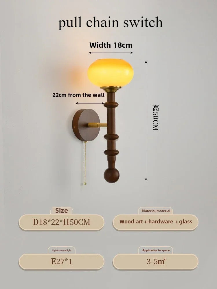 Afralia™ Wood Glass Ball Wall Sconce: Long LED Fixture for Living Room, Bedroom, Hotel