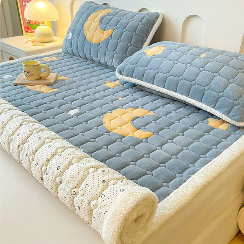 Afralia™ Milk Velvet Printed Mattress Topper: Thick Warm Cartoon Cushion for All Seasons