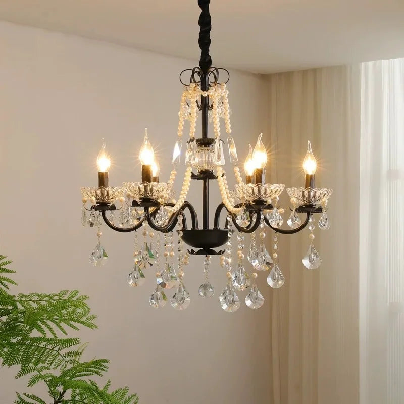 Afralia™ Black Crystal Chandelier Foyer Pendant Lights for Art Decor Luminarias