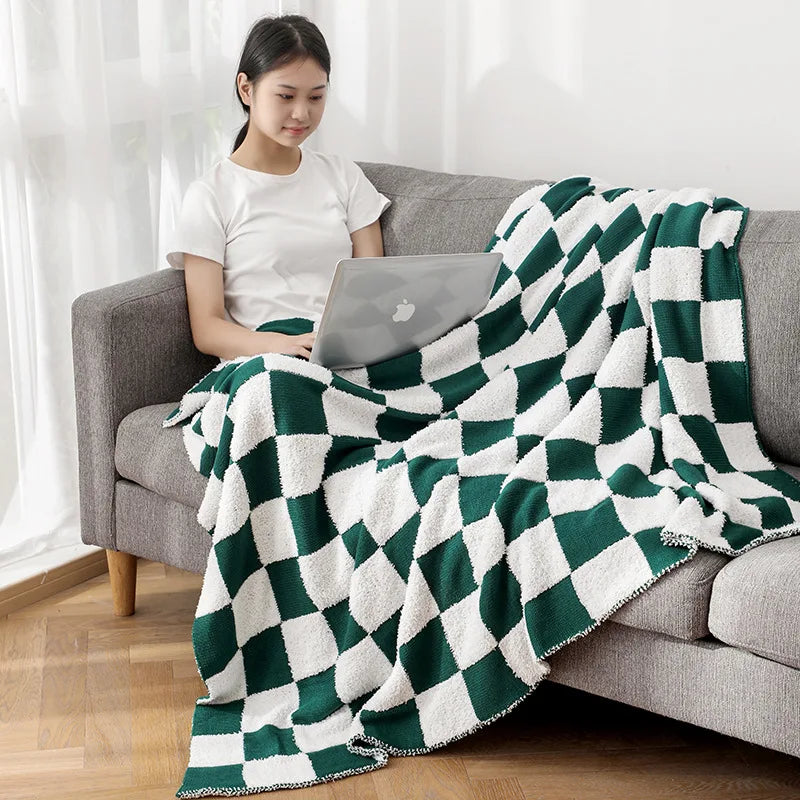 Afralia™ Nordic Velvet Checkerboard Blanket for Office Sofa & Napping