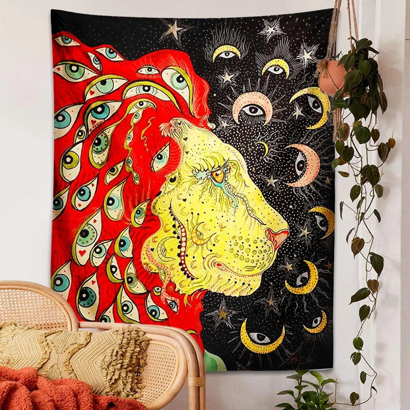 Afralia™ Psychedelic Lion Tarot Tapestry Wall Hanging Home Decor