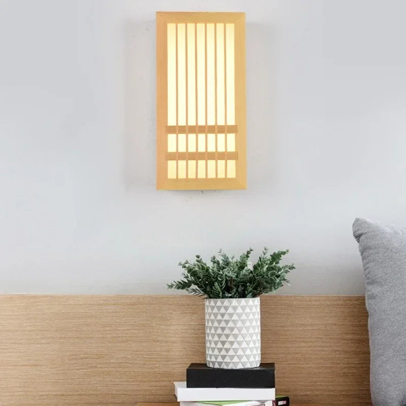 Afralia™ LED Wood Wall Lamp Acrylic Rectangular Bedside Light for Living Room