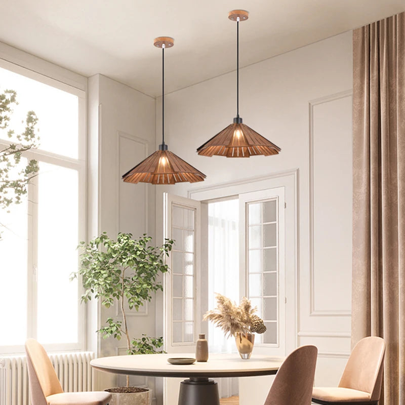 Afralia™ Retro Wooden Pendant Light