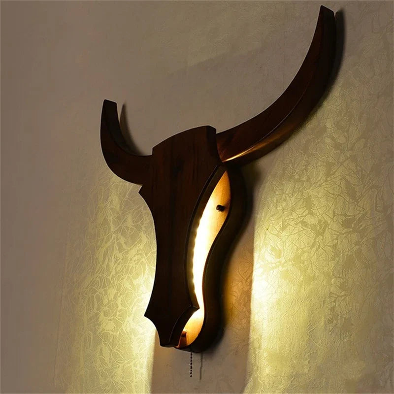 Afralia™ Wood Cow Animal LED Wall Sconce Lights for Modern Loft Decor