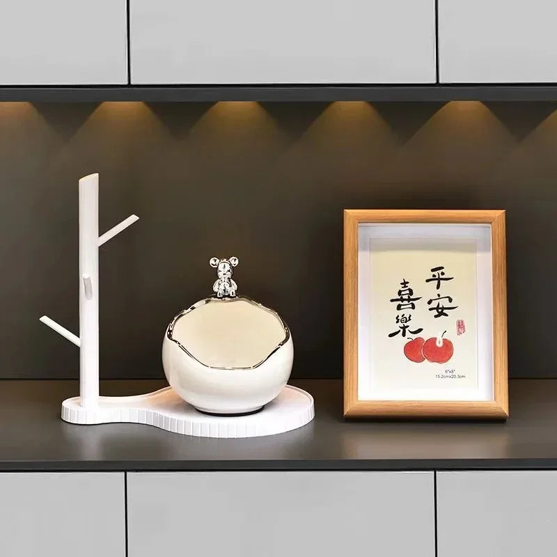 Afralia™ Ceramic Bear Tray: Modern Home Table Decor & Key Holder