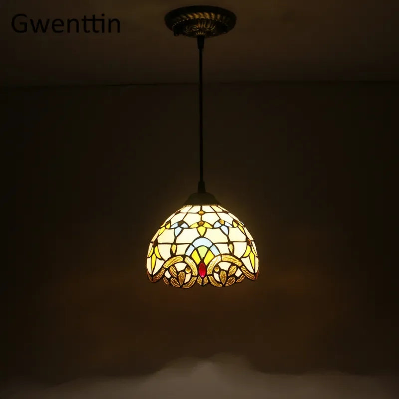 Afralia™ Tiffany Style Stained Glass Pendant Chandelier for Home Lighting