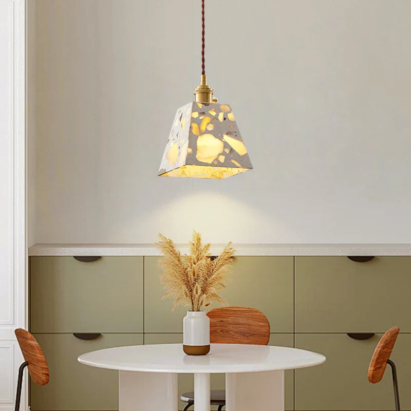 Afralia™ Terrazzo Stone LED Pendant Light with Copper Knob Switch
