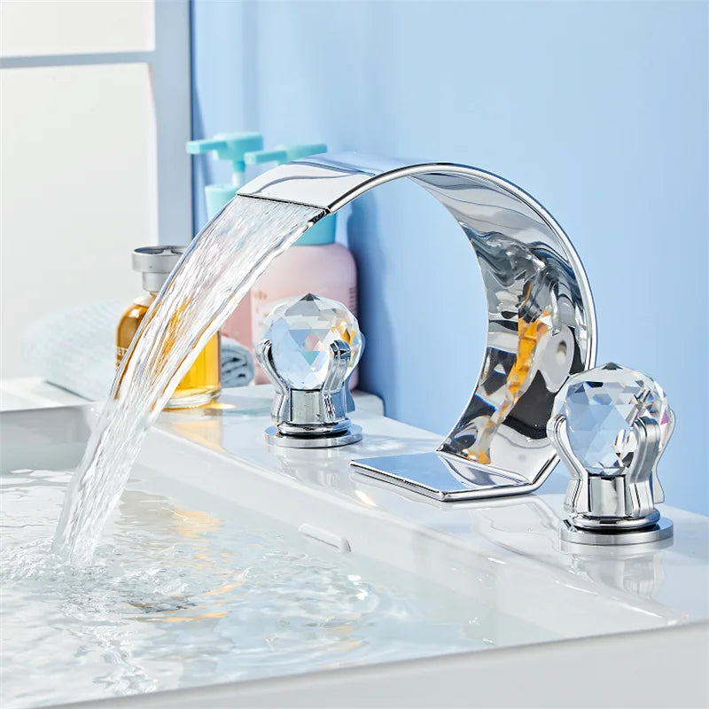 Afralia™ Gold Crystal Handle Bathroom Faucet - Widespread Brass Sink Tap