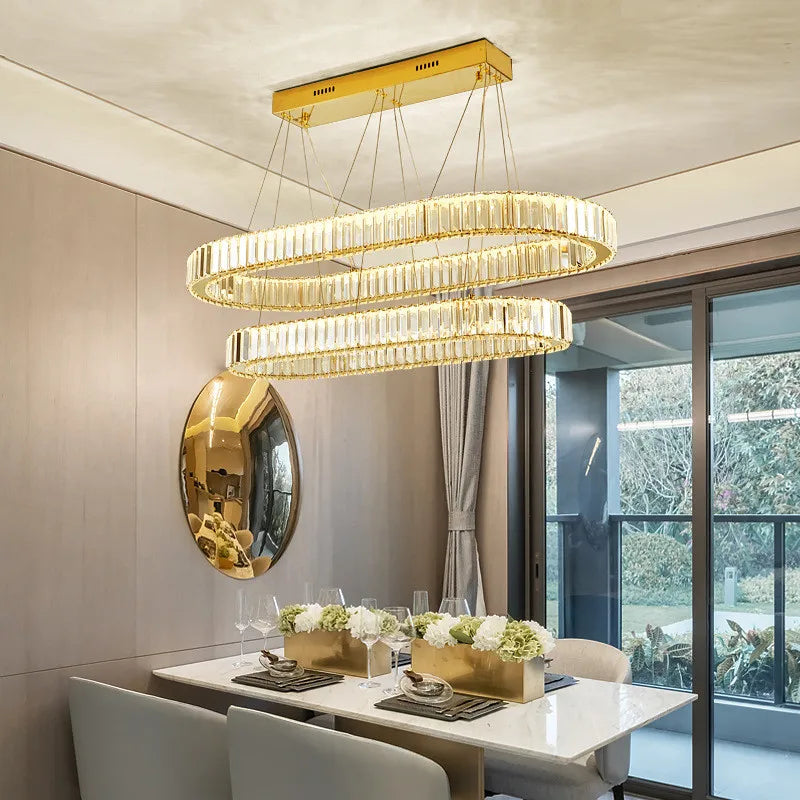 Afralia™ Modern Crystal Circle LED Chandelier: Dimmable Pendant Lighting for a Stylish Ambiance.