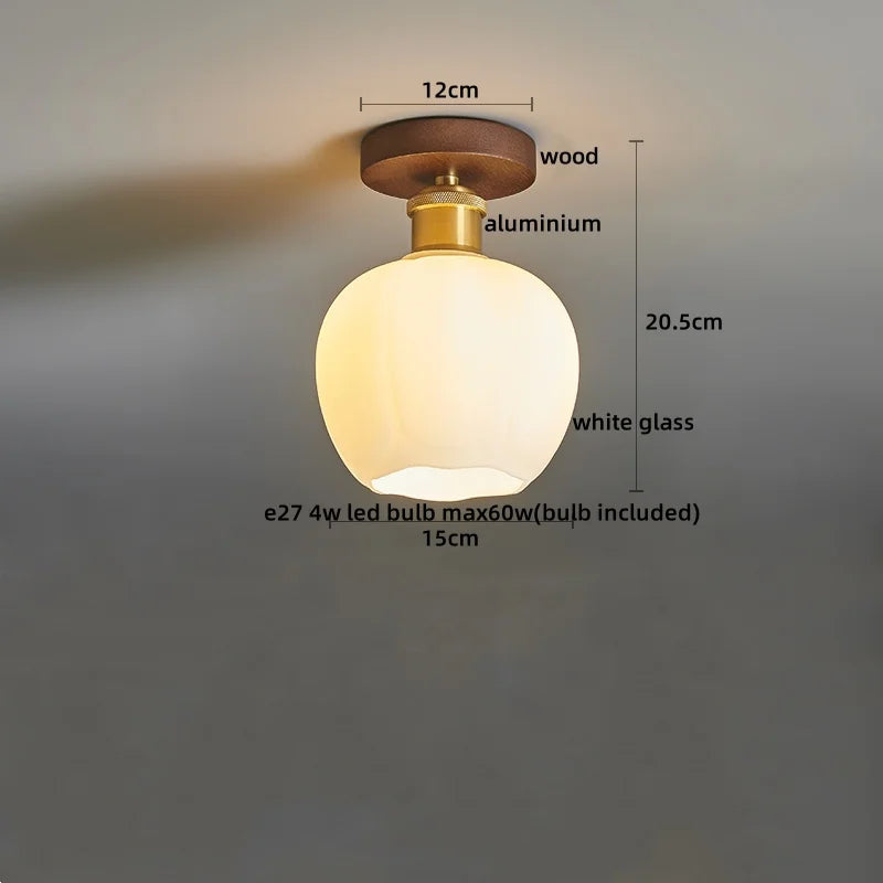 Afralia™ Amber Glass LED Ceiling Light: Modern Aluminum Wood Kitchen Balcony Room Lamp