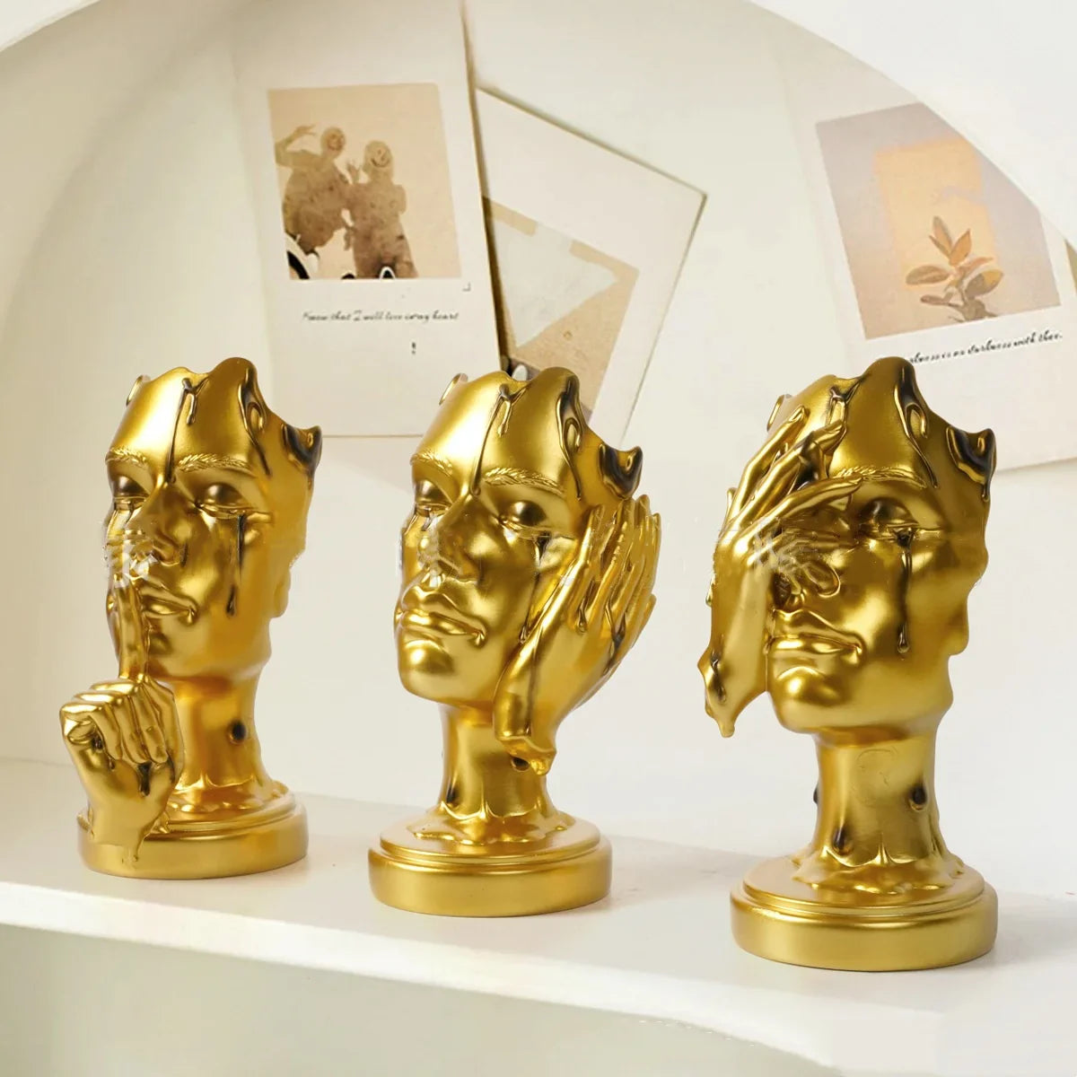 Afralia™ Abstract Face Mask Silence Gold Resin Statue Home Decor Figurine