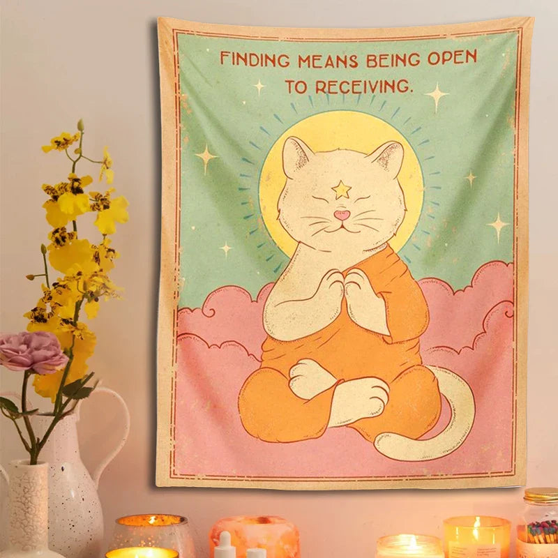 Afralia™ Cat Tapestry Sun Moon Psychedelic Boho Decor for Bedroom & Dorm Room