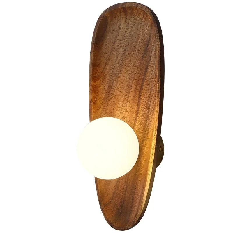 Afralia™ Wooden Wall Lamp Glass Shade Vintage Decor LED Light Fixtures