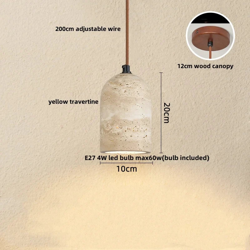 Afralia™ Yellow Travertine Stone LED Pendant Lamp for Kitchen, Living Room, Bedroom