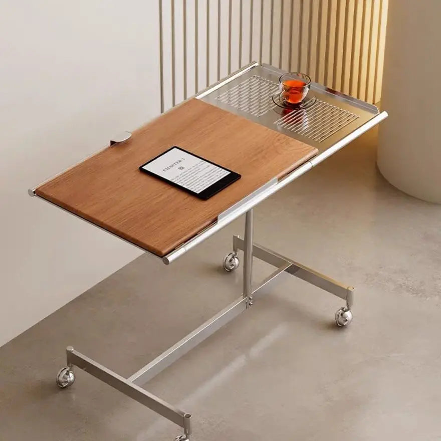 Afralia™ Steel Lifting Table & Solid Wood Movable Computer Desk, Modern Office Furniture