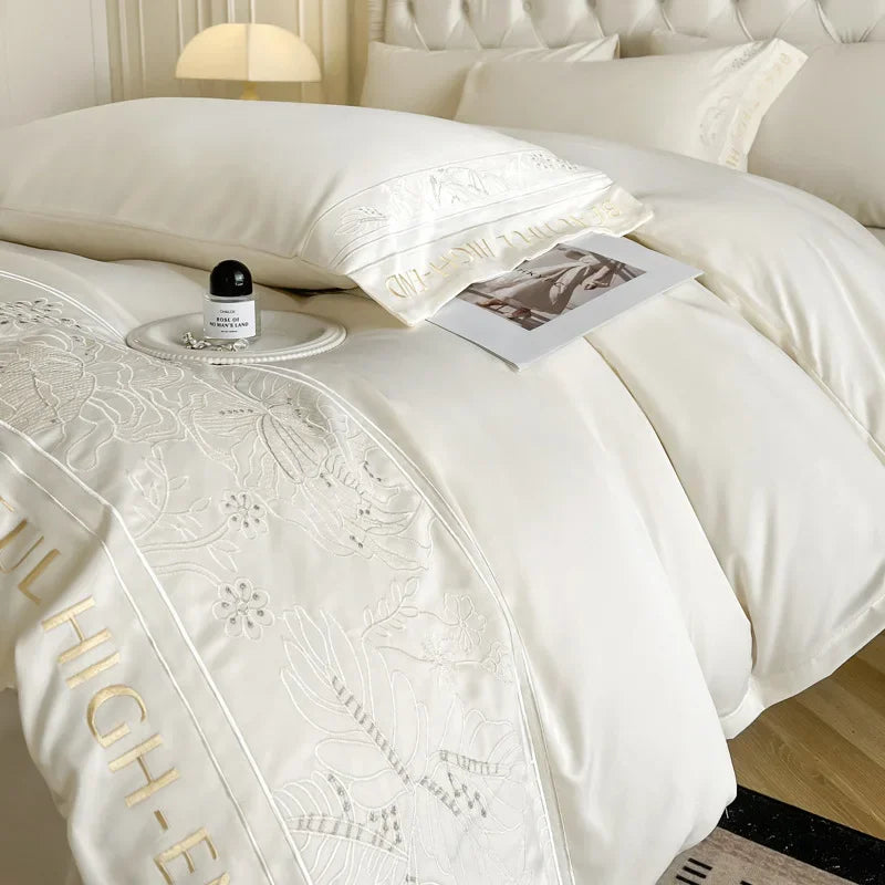 Afralia™ Embroidery Faux Silk Bedding Set Double Bedsheet Kit