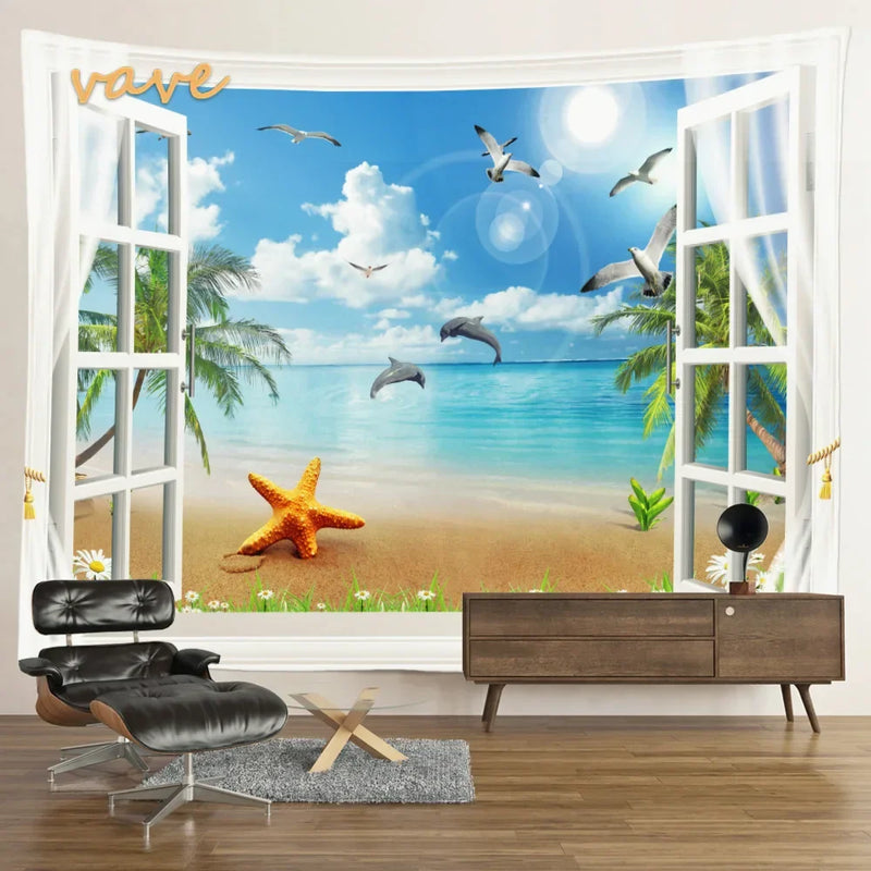 Scenic Sunset Palm Tree Tapestry by Afralia™ - Boho Beach Landscape Bedroom Decor