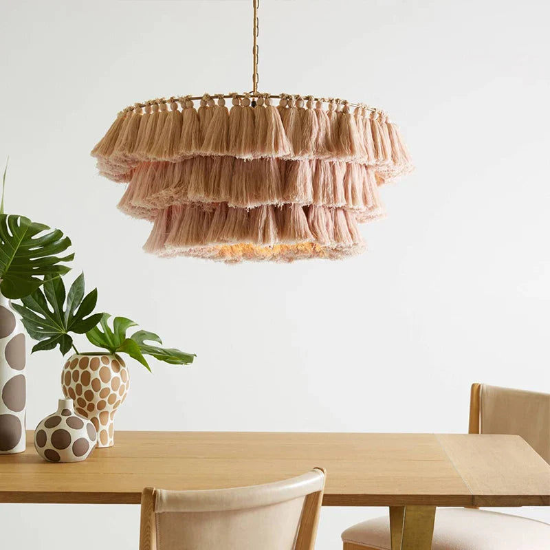 Afralia™ Tassel Chandelier: Woven LED Boho Lamp for Dining Bedroom Kitchen Island