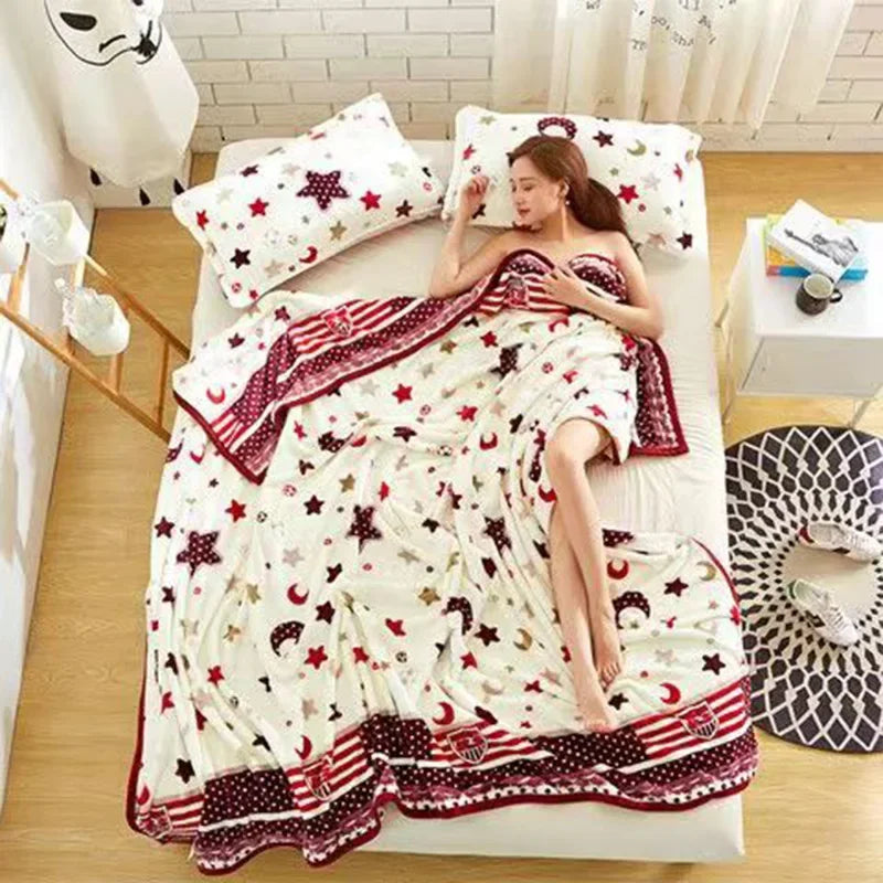 Afralia™ Coral Fleece Flannel Flower Printed Blanket for Single/Queen/King Beds