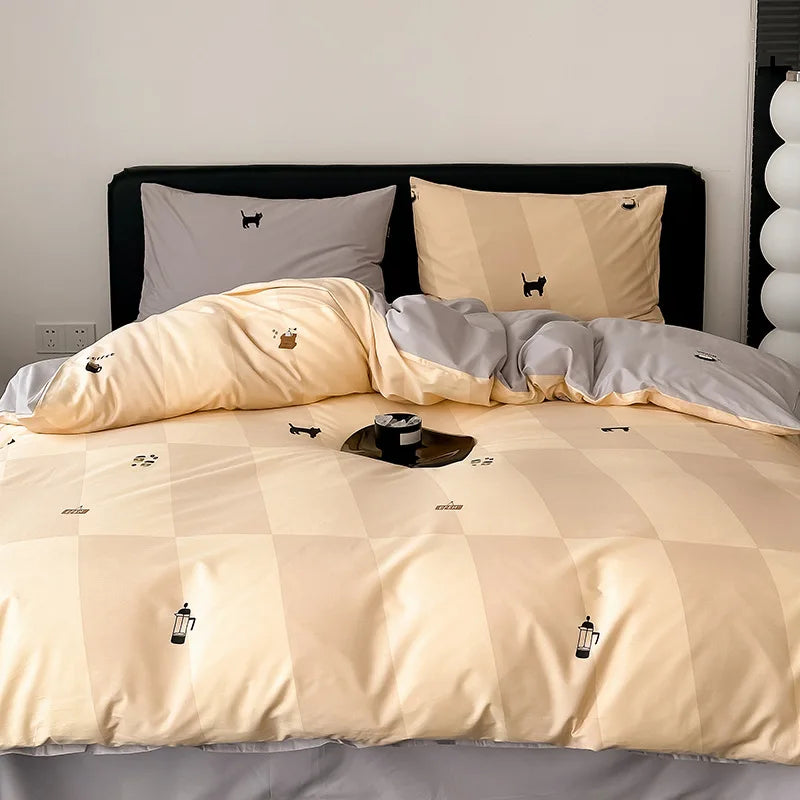 Afralia™ Embroidered Cotton Duvet Cover Set, King Size Bedding Set with Soft Bed Sheet