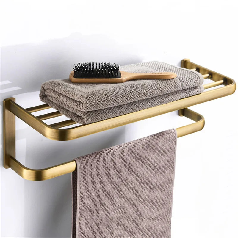 Afralia™ Antique Bronze Bathroom Accessory Set: Shelf, Towel Rack, Holder, Brush, Hanger, Hook