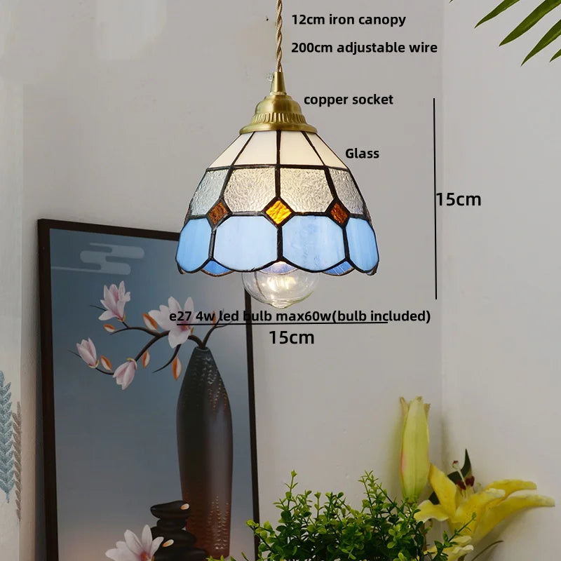 Afralia™ Brass Vintage Glass Pendant Lamp Adjustable LED Dining Room Kitchen Fixture