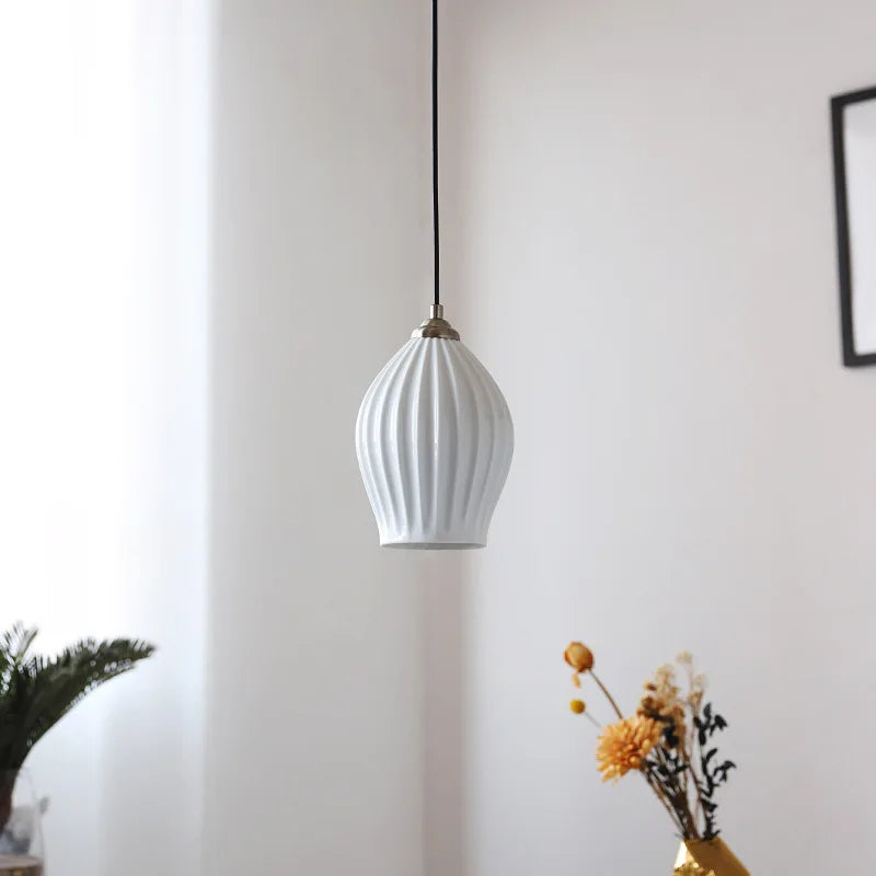 Afralia™ Elegance Ribbed Ceramic Pendant Lights for Dining Island, Living Room